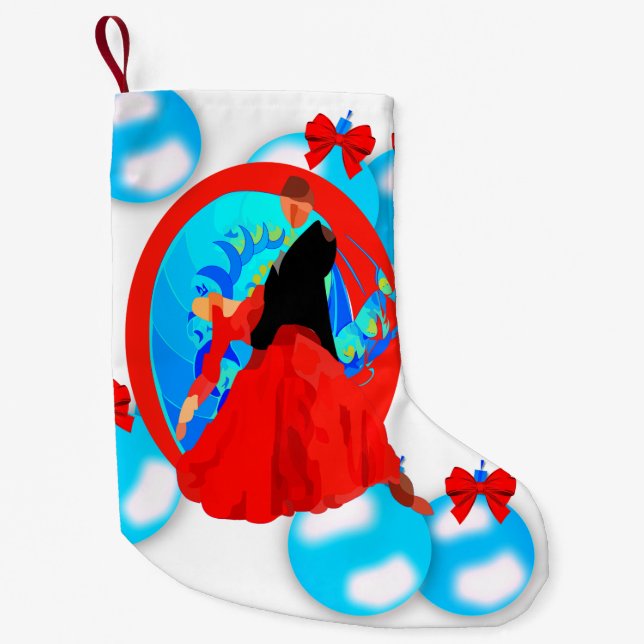 Ballroom Dancers With Ornaments And Bows Christmas Small Christmas Stocking (Front)