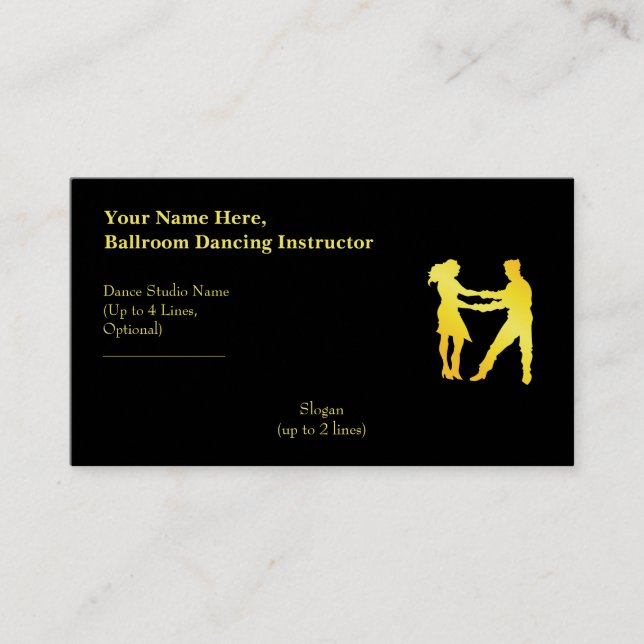 Ballroom Dancing Instructor Golden Brass Slogan Business Card (Front)