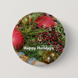Balls Beads Evergreen Christmas Holiday Button Pin