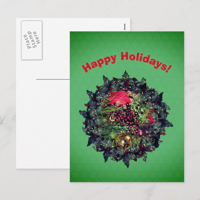 Balls Beads Wreath Christmas Holiday Postcard (Front/Back)
