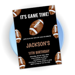 Balls Black Football Birthday Invitations