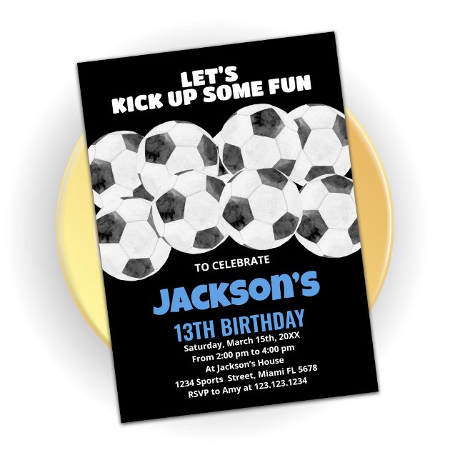 Balls Black Soccer Birthday Invitations (Creator Uploaded)
