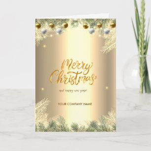 Balls,Branches,Gold Corporate Holiday Card