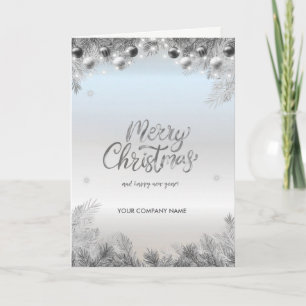 Balls,Branches,Silver Corporate Holiday Card