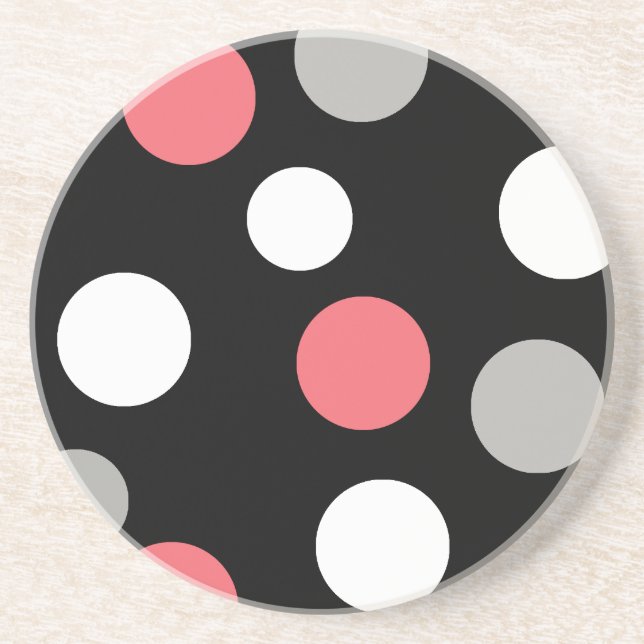 Balls Circles Pattern Grey White Coral Pink Coaster (Front)