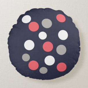 Balls Circles Pattern Grey White Coral Pink Round Cushion