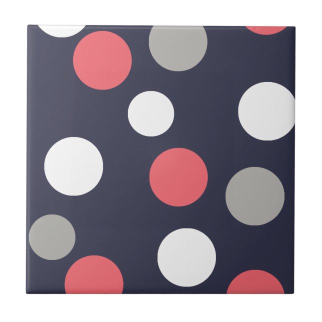 Balls Circles Pattern Grey White Coral Pink Tile (Front)