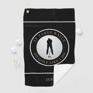 Balls Humour Golfer Sports Monogrammed Black Gold Golf Towel