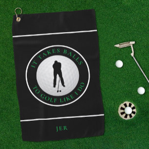 Balls Humour Golfer Sports Monogrammed Black Green Golf Towel