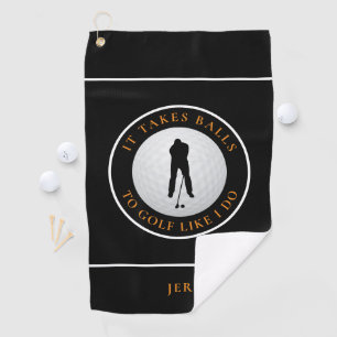 Balls Humour Golfer Sports Monogrammed Black Orang Golf Towel