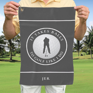 Balls Humour Golfer Sports Pun Monogrammed Grey Golf Towel