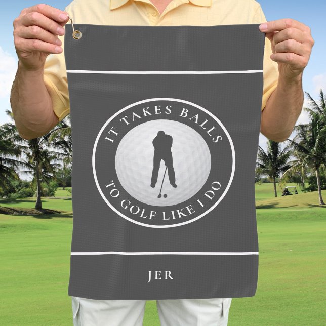 Balls Humour Golfer Sports Pun Monogrammed Grey Golf Towel (Balls Humor Golfer Sports Pun Monogrammed Gray Golf Towel)