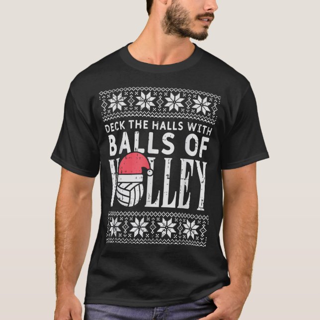Balls Of Volley Xmas Volleyball Ugly Christmas T-Shirt (Front)