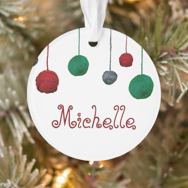Balls of Yarn Crafty Holiday / Your Text Ornament (Tree)