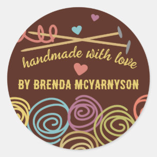Balls of yarn knitting needles knitter crafts classic round sticker