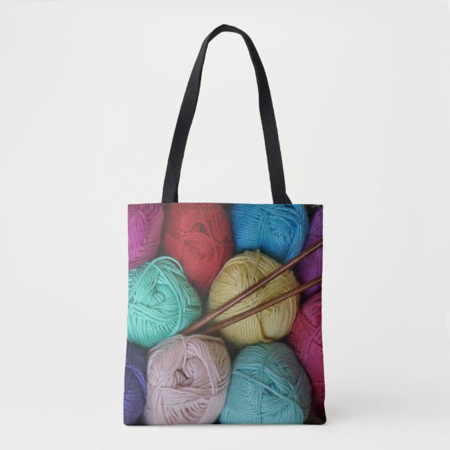 Balls of Yarn with Wooden Knitting Needles Tote Bag (Front)