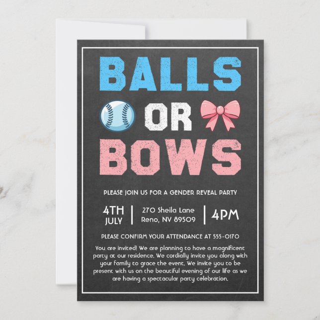Balls or Bows Baseball Gender Reveal Invitation (Front)
