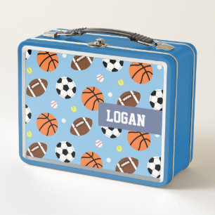 Balls Sports Themed Pattern Boys Personalized Metal Lunch Box