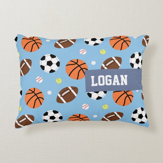 Balls Sports Themed Pattern Boys Room Decor Decorative Cushion (Front)