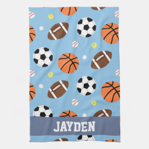 Balls Sports Themed Pattern For Boys Tea Towel
