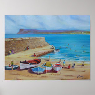 Ballycastle Harbour oil painting by Joanne Casey, Poster