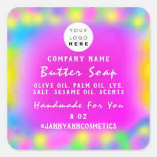Balm Soap Cosmetics Holograph Custom Logo White Square Sticker