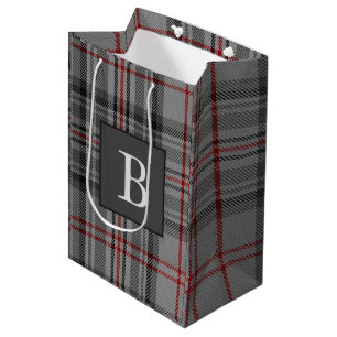 BALMORAL Grey TARTAN Letter Monogram (Can Edit) Medium Gift Bag