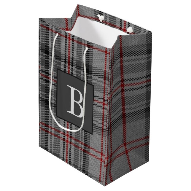 BALMORAL Grey TARTAN Letter Monogram (Can Edit) Medium Gift Bag (Front Angled)
