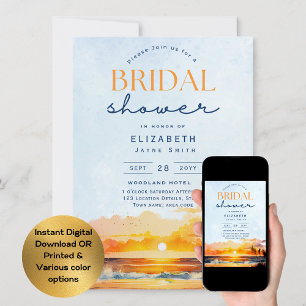 Balmy Days   Tropical Sunset Beach Bridal Shower Invitation