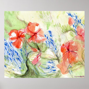 Balsam and Lobelia flowers Poster