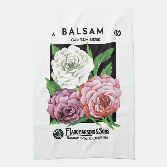 Balsam Seed Packet Label Tea Towel (Vertical)