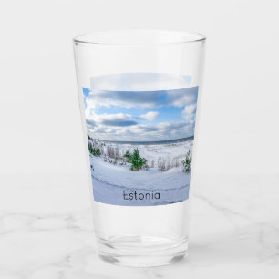 Baltic sea coast covered in snow in winter glass