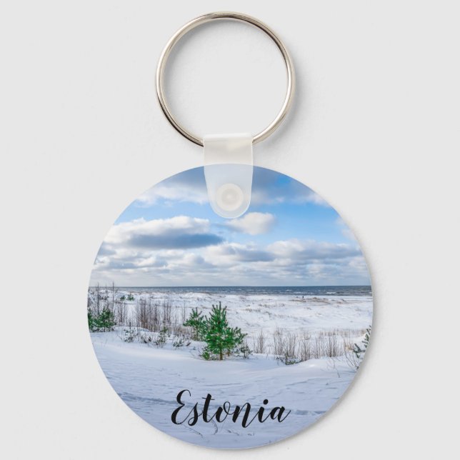 Baltic sea coast covered in snow in winter key ring (Front)