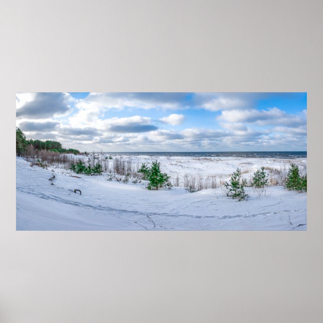 Baltic sea coast covered in snow in winter poster (Front)