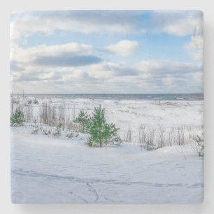 Baltic sea coast covered in snow in winter stone coaster