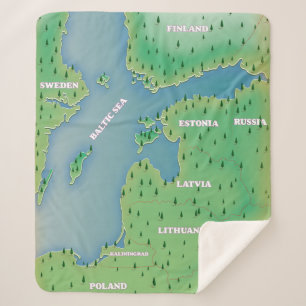 Baltic sea map canvas print sherpa blanket