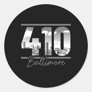Baltimore 410 Area Code Skyline Maryland Classic Round Sticker