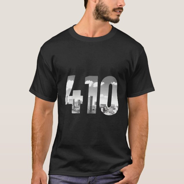 Baltimore 410 Area Code Skyline Maryland T-Shirt (Front)