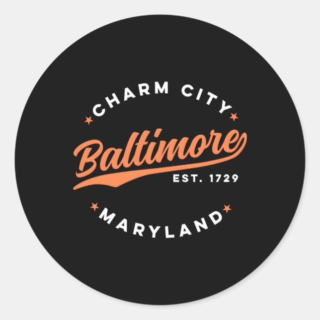 Baltimore Charm City Maryland Red White Text Classic Round Sticker (Front)