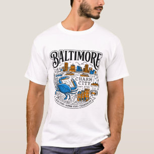Baltimore City Harbour Blue Crabs And Skyline T-Shirt