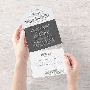 Baltimore Deco Skyline   Wedding All In One Invitation