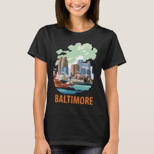 Baltimore Harbour Skyline Blue Travel T-Shirt