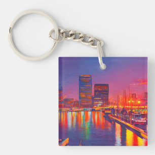 Baltimore Inner Harbor at Night  Key Ring