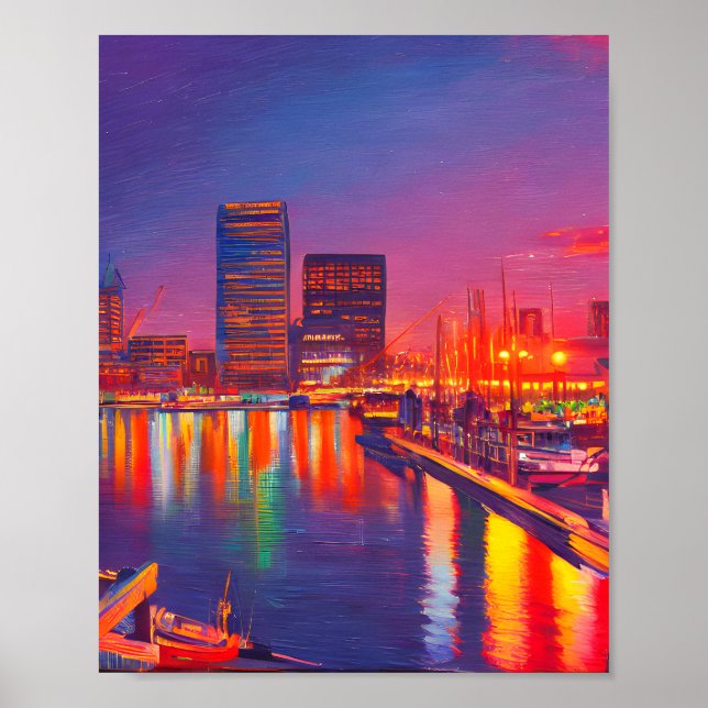 Baltimore Inner Harbour at Night Poster (Front)