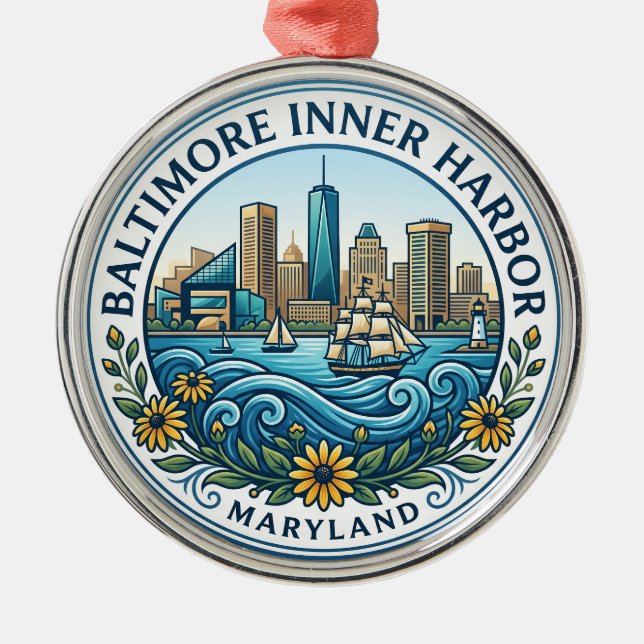 Baltimore Inner Harbour Maryland Metal Tree Decoration (Front)