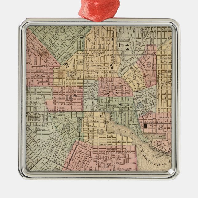 Baltimore Map by Mitchell Metal Tree Decoration (Front)