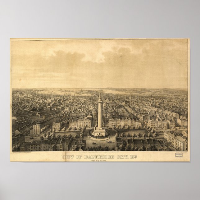 Baltimore Maryland 1862 Antique Panoramic Map Poster (Front)