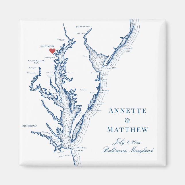 Baltimore Maryland Chesapeake Bay Map Wedding  Magnet (Front)