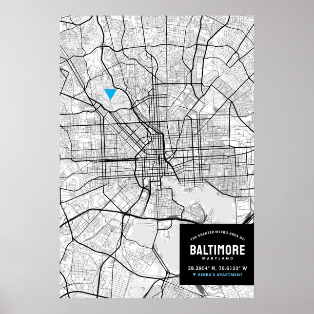 Baltimore, Maryland City Map + Mark Your Location  Poster (Front)