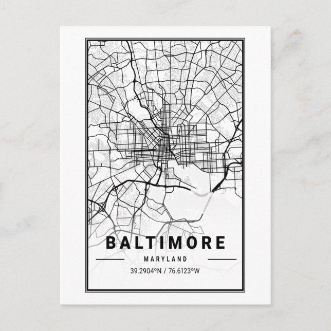 Baltimore, Maryland City Map Minimalist Art Postcard (Front)